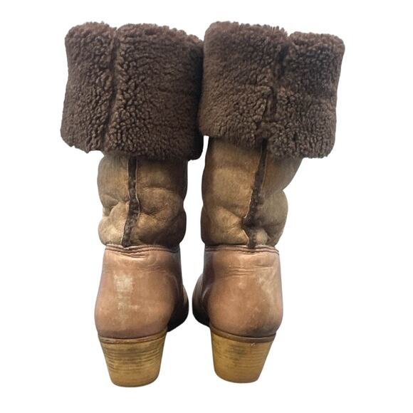 VTG 70s Blondo Leather Boots 10 Shearling Western Winter Distressed boho Hippie - Picture 10 of 16